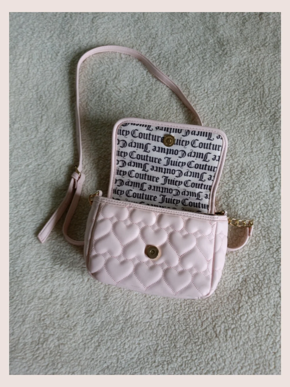 Quilted Y2K Coquette Juicy Couture Light Pink Heart Crossbody Bag